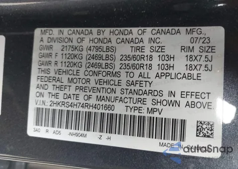 2024 Honda Cr-V Ex-L Awd from USA, damaged, VIN 2HKRS4H74RH401660